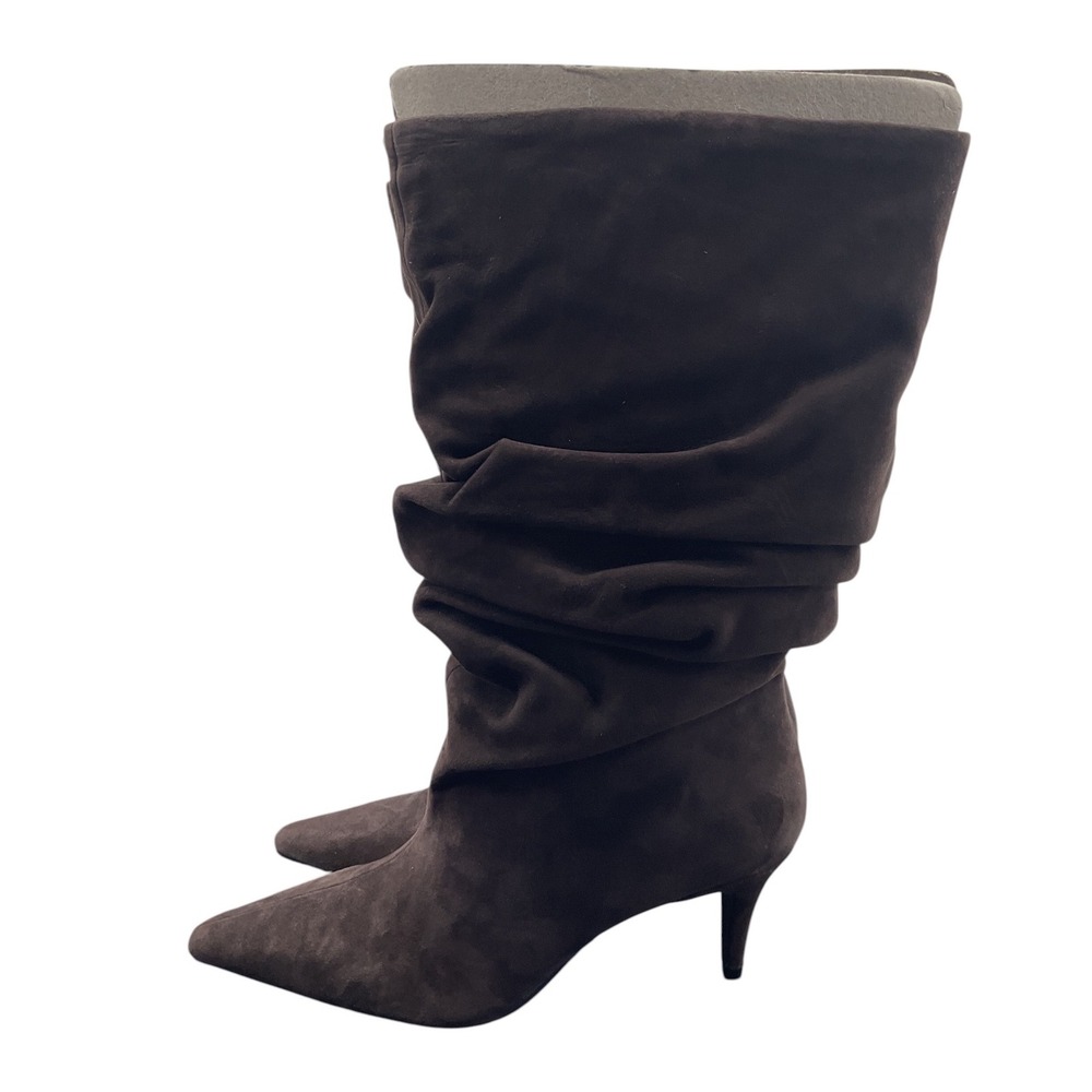 INC  Demiya Brown Suede Slouch Pointed Toe Kitten Heel Boots